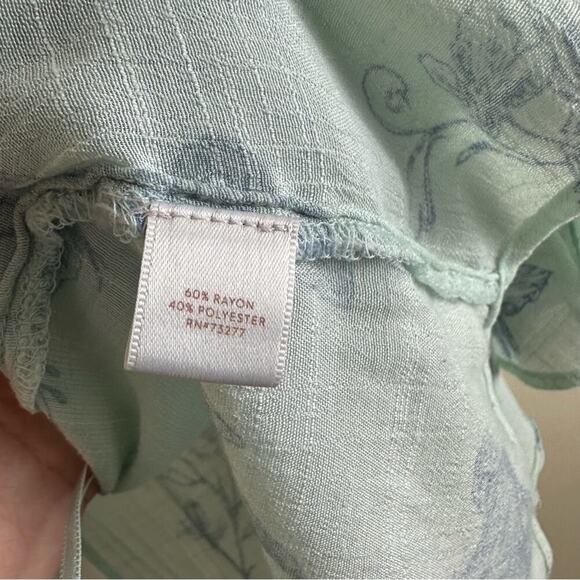 Sage Blue Floral Sheer Gauze Fairy Coquette Whimsical Top OpenBack Bell Sleeve L - Picture 6 of 7